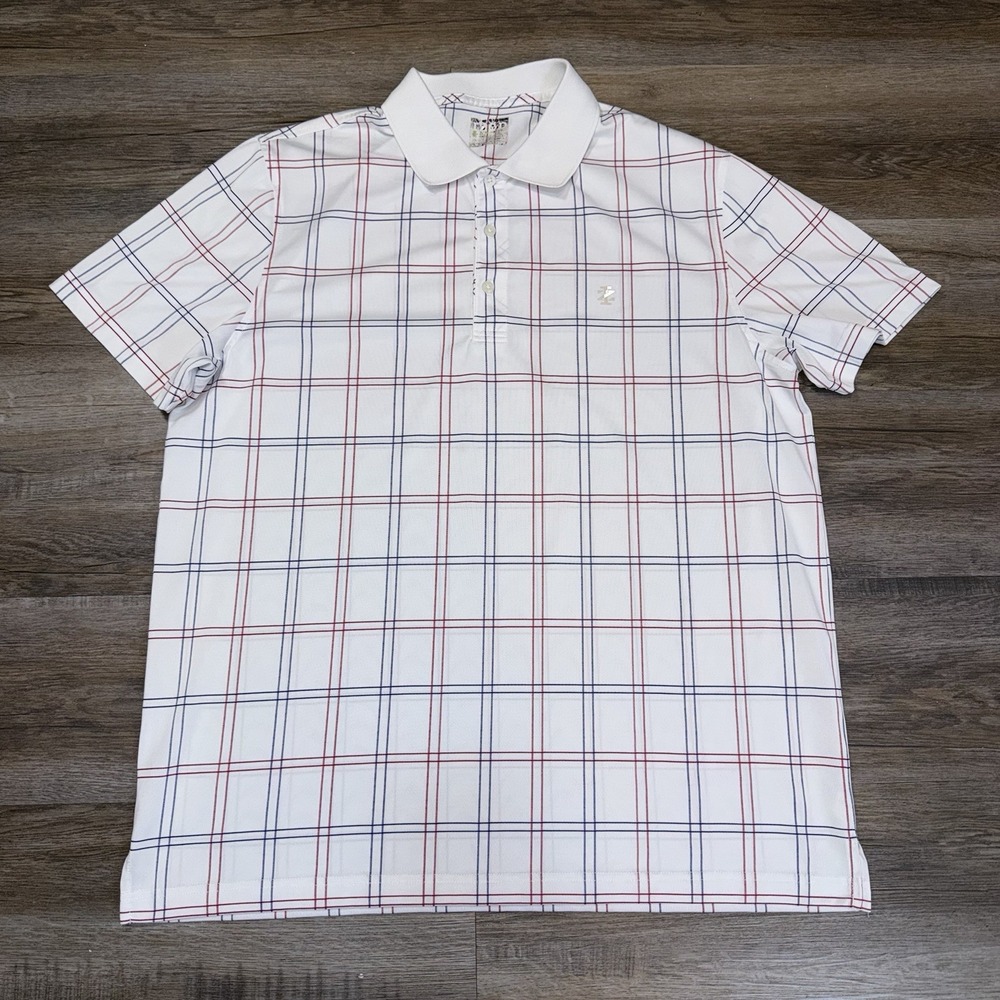 IZOD Crisp White Short-Sleeve Golf Polo Shirt Mens XL Classic Red Blue Plaid